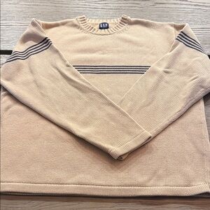 GAP Men's Beige Sweater with Dark Stripes-L